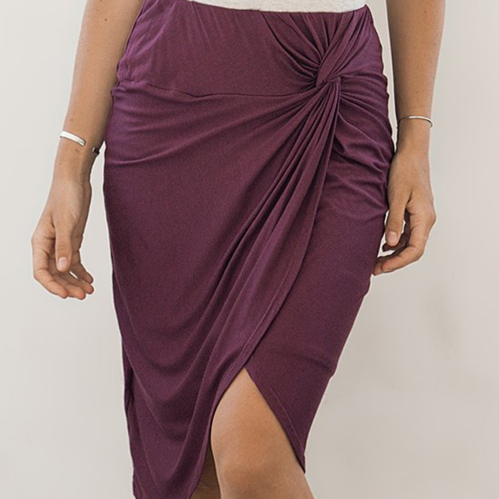 Dark Burgundy Side-Twist Pencil Skirt